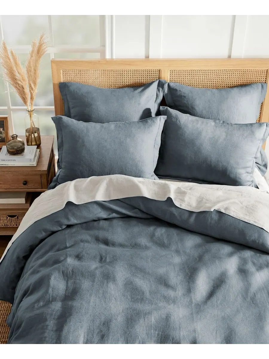 Пододеяльник из стираного льна, однотонный, размер Twin/Twin XL Levtex — изображение 2 из 6, синий