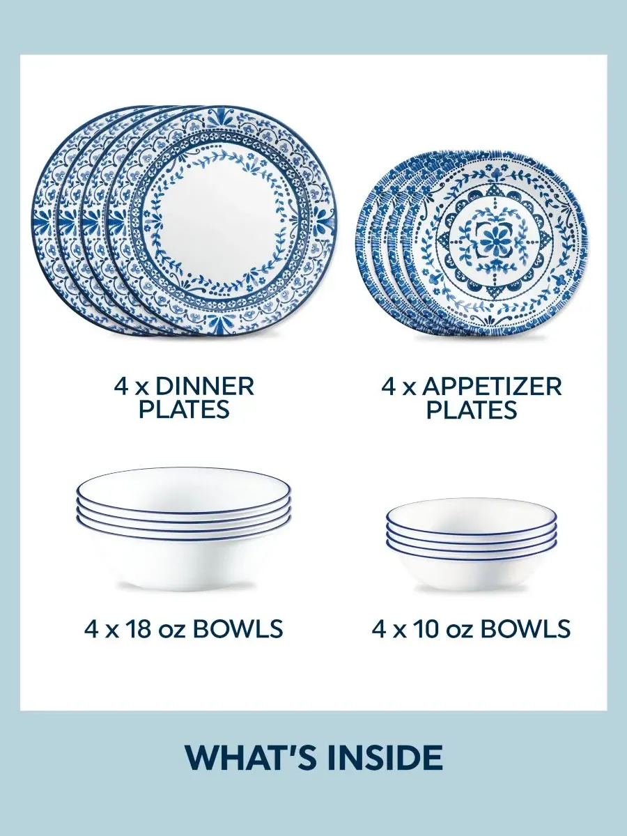 Столовый сервиз Portofino, 16 предметов, на 4 персоны Corelle — изображение 4 из 7, белый