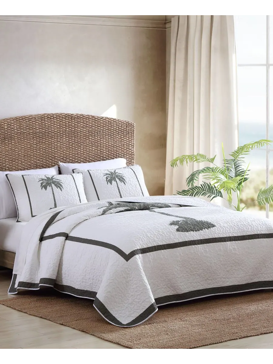 Двустороннее хлопковое одеяло Tommy BahamaHome Palm Island, размер King Tommy Bahama Home — изображение 3 из 9, серый
