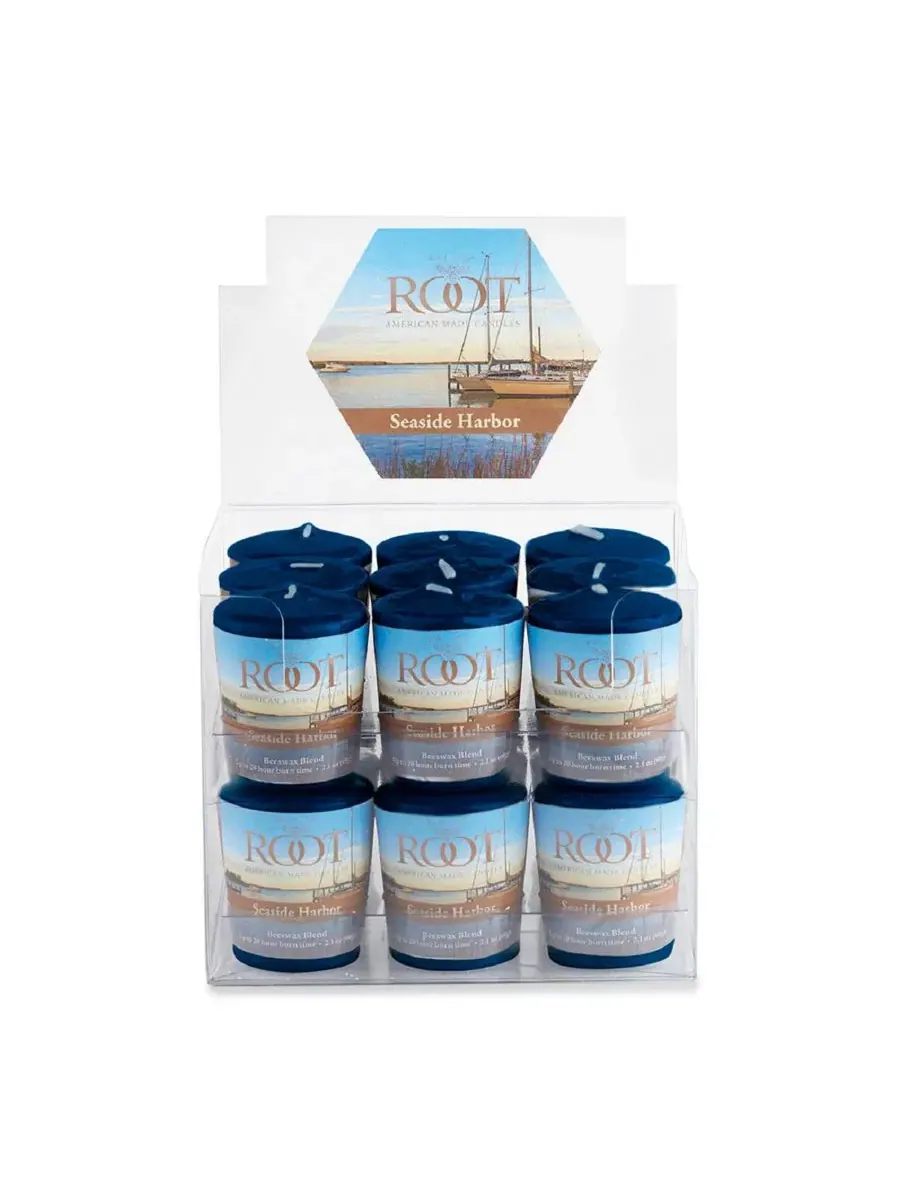 Набор из 18 свечей Votive Seaside Harbor, обеспечивающих 20-часовой часовой нагрев Root Candles — изображение 1 из 2, синий
