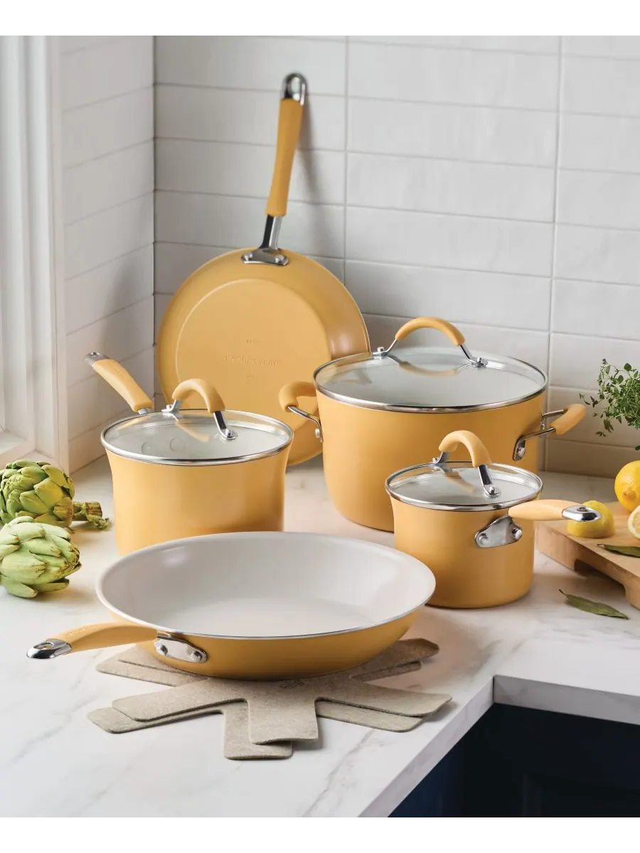 Набор посуды Cucina с керамическим антипригарным покрытием, 10 предметов Rachael Ray — изображение 2 из 5, желтый