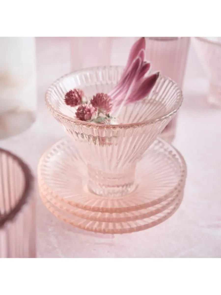 Набор из 6 стеклянных тарелок Pressed Glass Small Plates The Collective — изображение 2 из 3, розовый