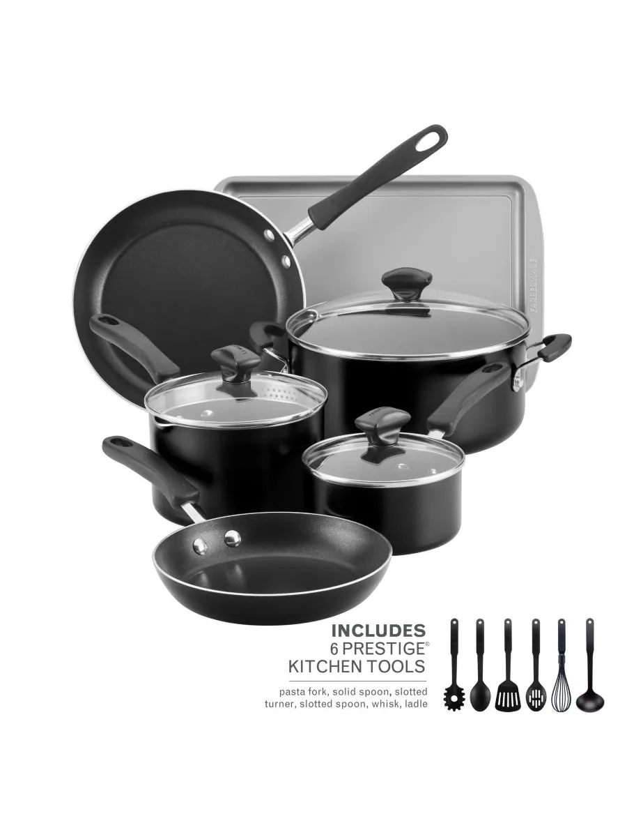Набор посуды Cookstart DiamondMax с антипригарным покрытием, 15 предметов Farberware — изображение 2 из 10, черный