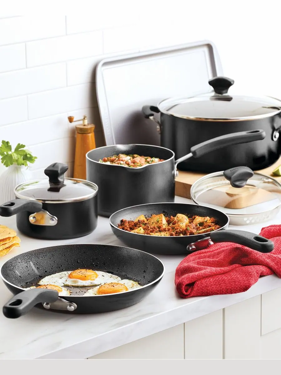 Набор посуды Cookstart DiamondMax с антипригарным покрытием, 15 предметов Farberware — изображение 5 из 10, черный