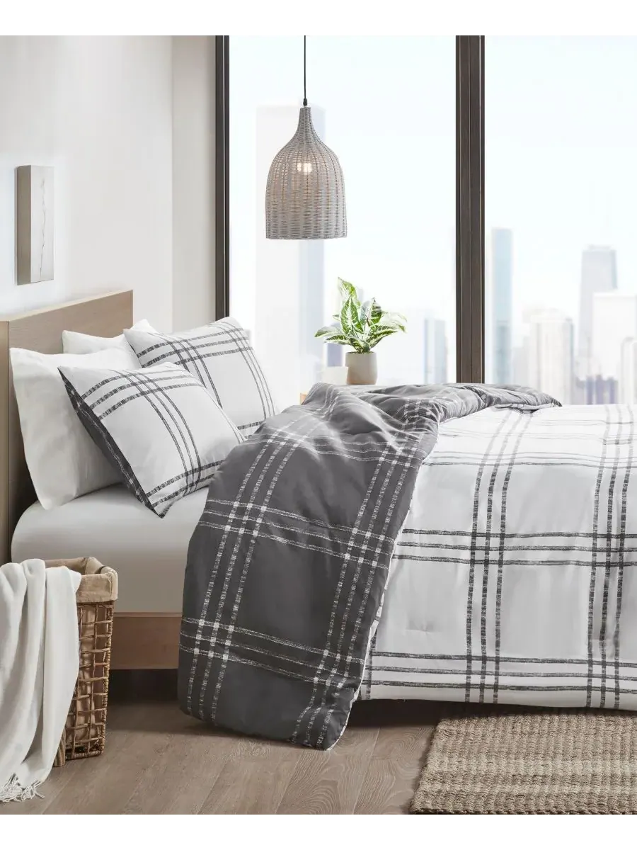Двустороннее одеяло Pike Plaid, размер Twin/Twin XL Intelligent Design — изображение 2 из 10, белый серый