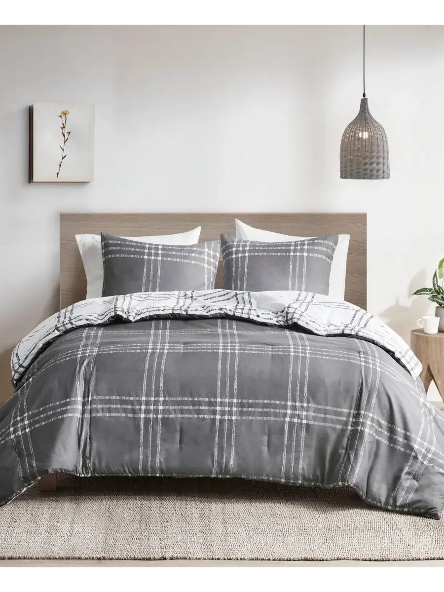 Двустороннее одеяло Pike Plaid, размер Twin/Twin XL Intelligent Design — изображение 4 из 10, белый серый