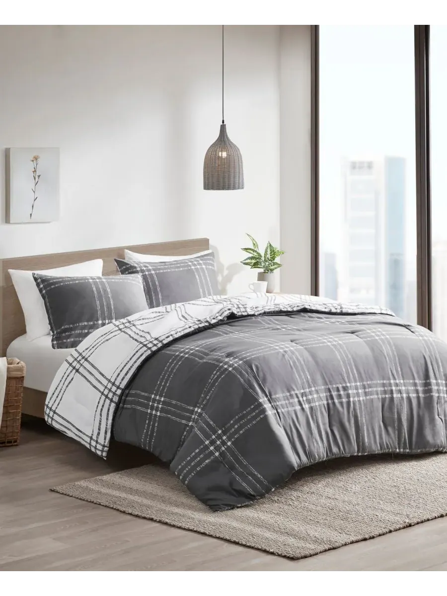 Двустороннее одеяло Pike Plaid, размер Twin/Twin XL Intelligent Design — изображение 5 из 10, белый серый