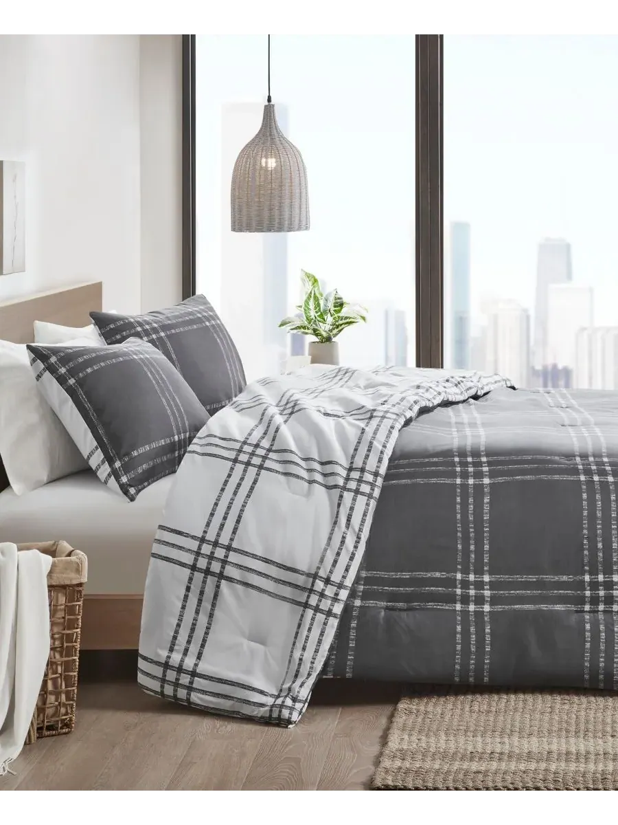 Двустороннее одеяло Pike Plaid, размер Twin/Twin XL Intelligent Design — изображение 6 из 10, белый серый