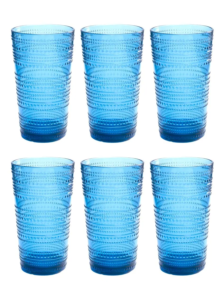 Набор из 6 больших кобальтовых бокалов с бусинами Abode Homewares — изображение 1 из 3, синий