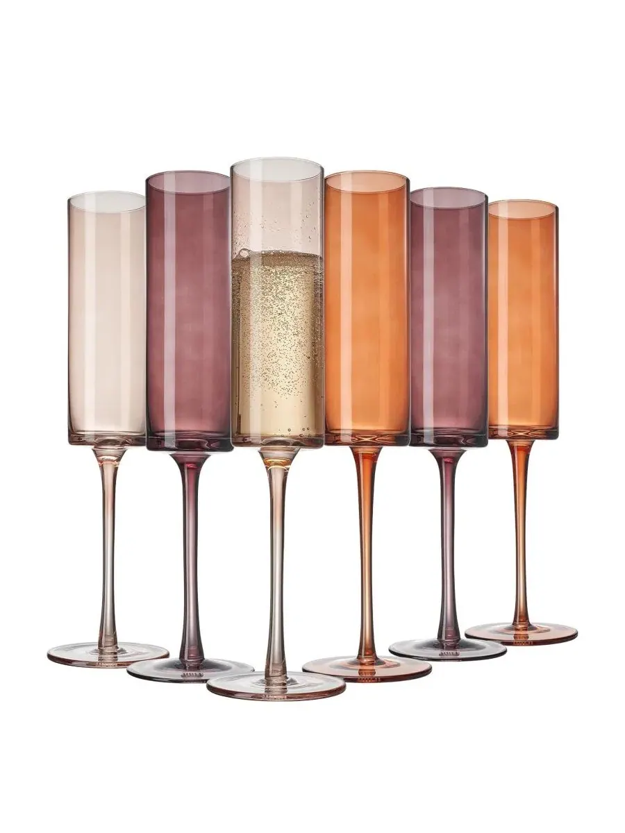 Набор из 6 бокалов для шампанского Venus Amber Ribbed The Wine Savant — изображение 1 из 3, мульти