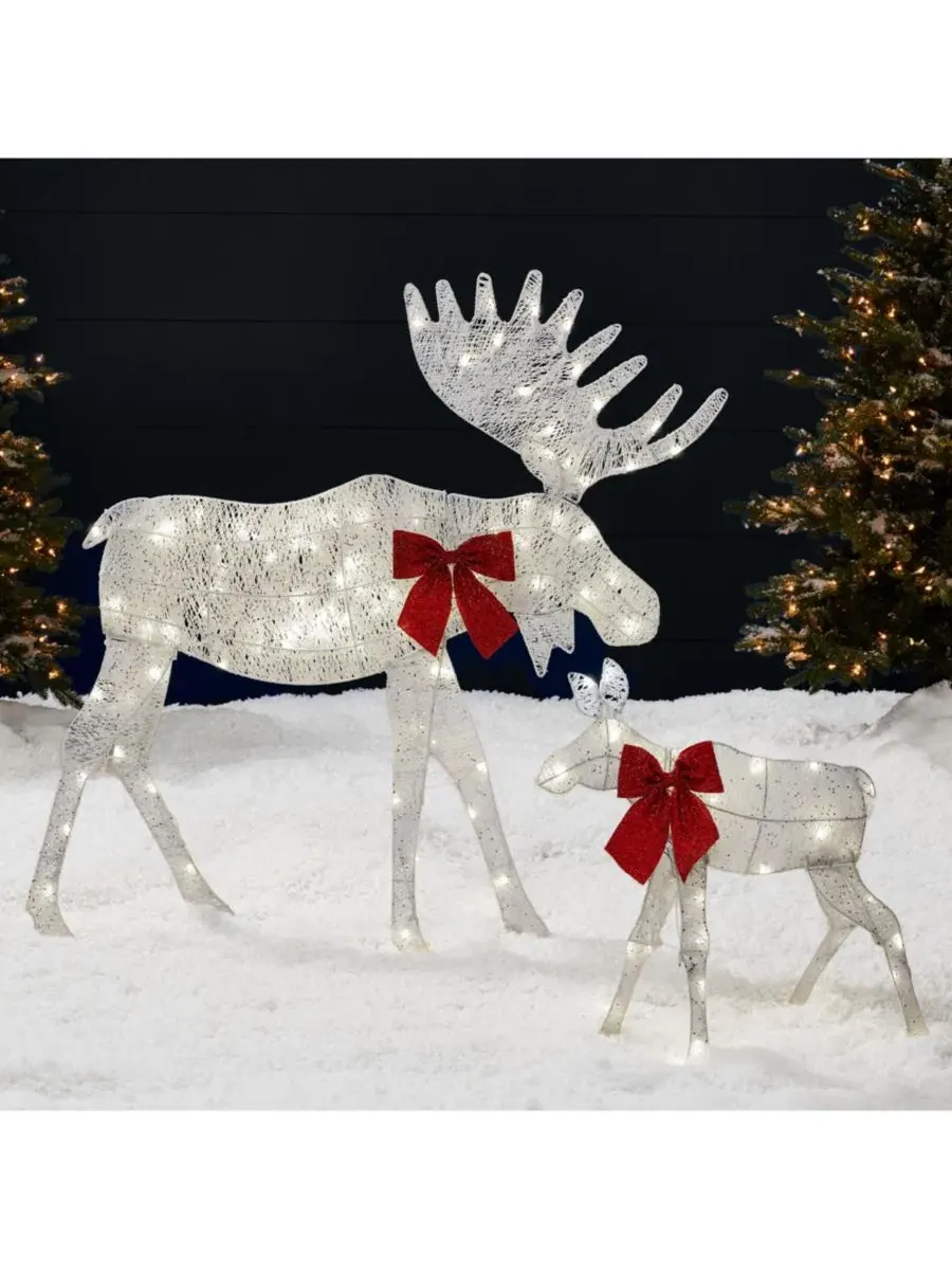 Набор новогодних фигур с подсветкой Moose Family 4ft, 2 шт, с 125 LED-лампами — изображение 1 из 7, белый