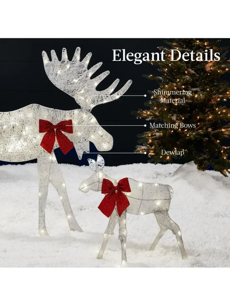 Набор новогодних фигур с подсветкой Moose Family 4ft, 2 шт, с 125 LED-лампами — изображение 3 из 7, белый