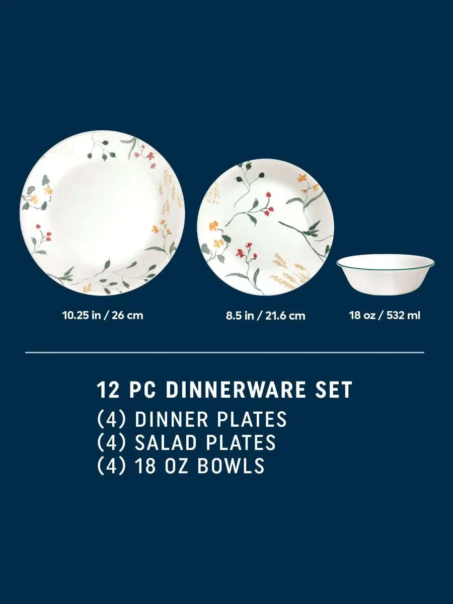Набор посуды Wildflower Scatter 12 предметов Corelle, Сервиз на 4 персоны — изображение 5 из 6, нет цвета