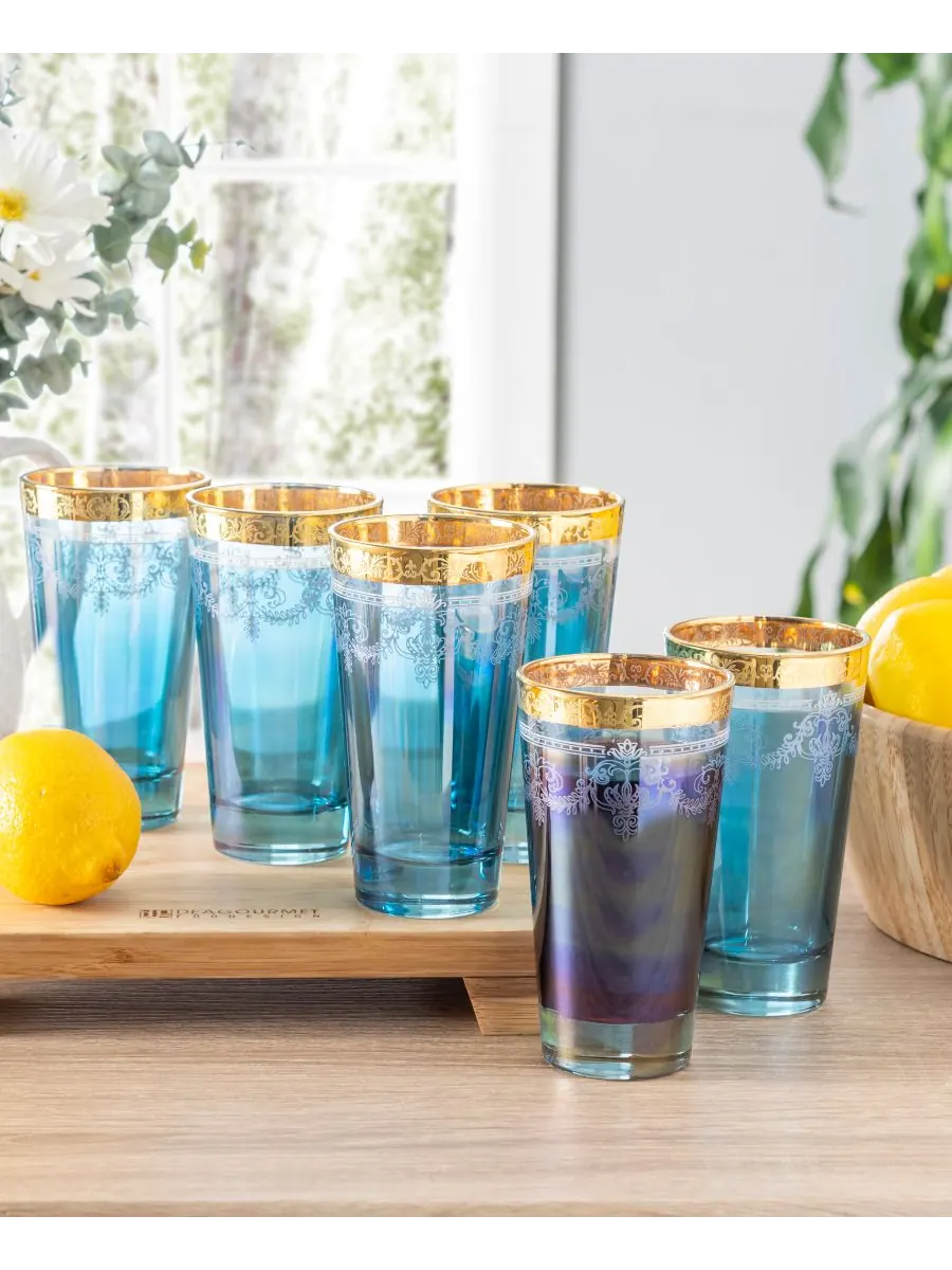 Набор из 6 бокалов для хайбола с золотым ободком Lorren Home Trends — изображение 3 из 5, синий