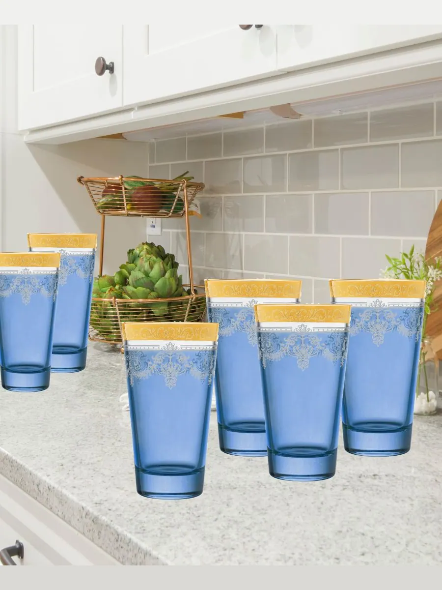 Набор из 6 бокалов для хайбола с золотым ободком Lorren Home Trends — изображение 5 из 5, синий