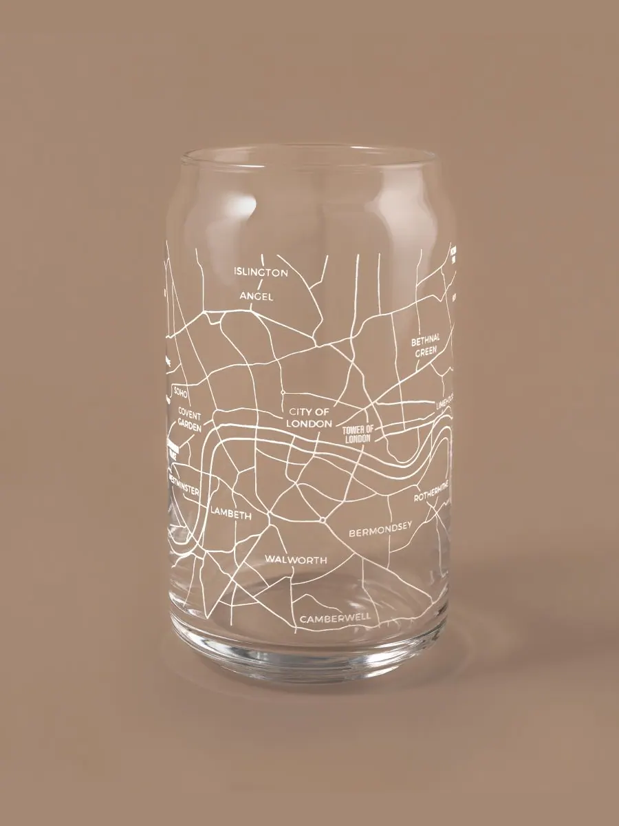 Набор из 2 стеклянных стаканов THE CAN London Map объемом 16 унций (473 мл) для повседневного — изображение 2 из 3, белый