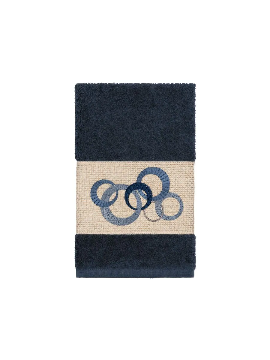 Турецкое хлопковое полотенце для рук Аннабель, украшенное вышивкой Linum Home, Navy, Hand Towels