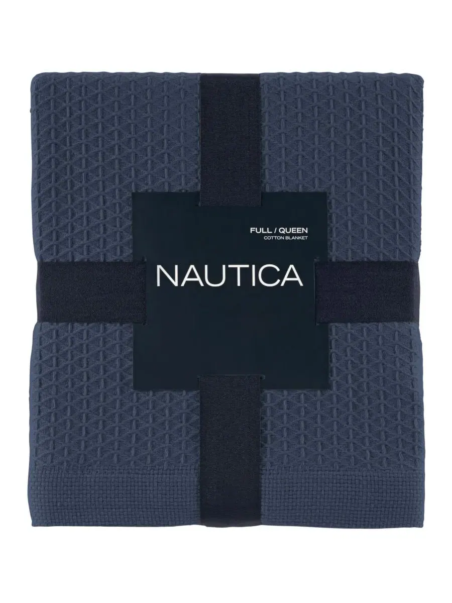 Двустороннее одеяло Baird из однотонного хлопка с жаккардовым узором, размер King Nautica — изображение 2 из 4, темно-синий