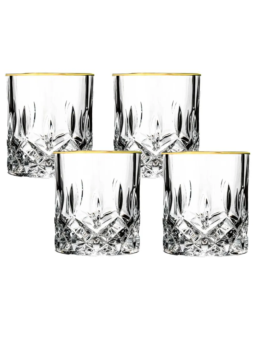 Набор из 4 хрустальных бокалов для виски Opera Gold Collection с золотым ободком Lorren Home Trends — изображение 1 из 4