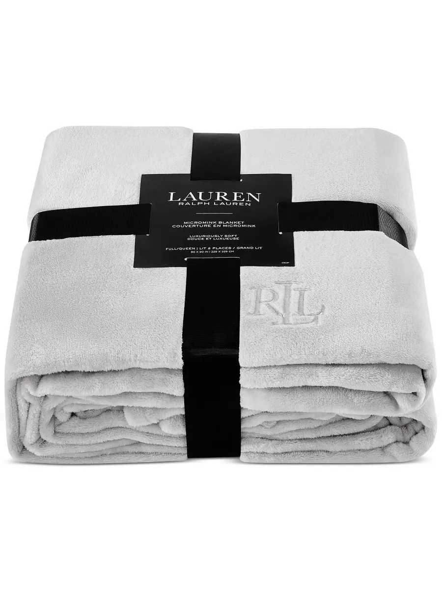 Плюшевое одеяло Micromink, размер Twin Lauren Ralph Lauren — изображение 3 из 5, серый