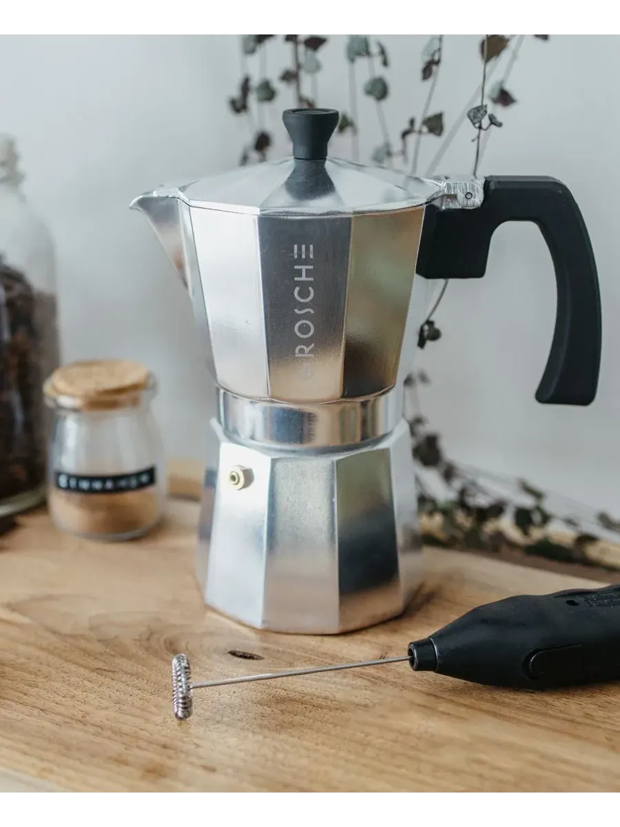 Кофеварка Milano для приготовления эспрессо на плите, мока-пот, на 3 чашки (0,1 л) Grosche — изображение 8 из 8, серебристый