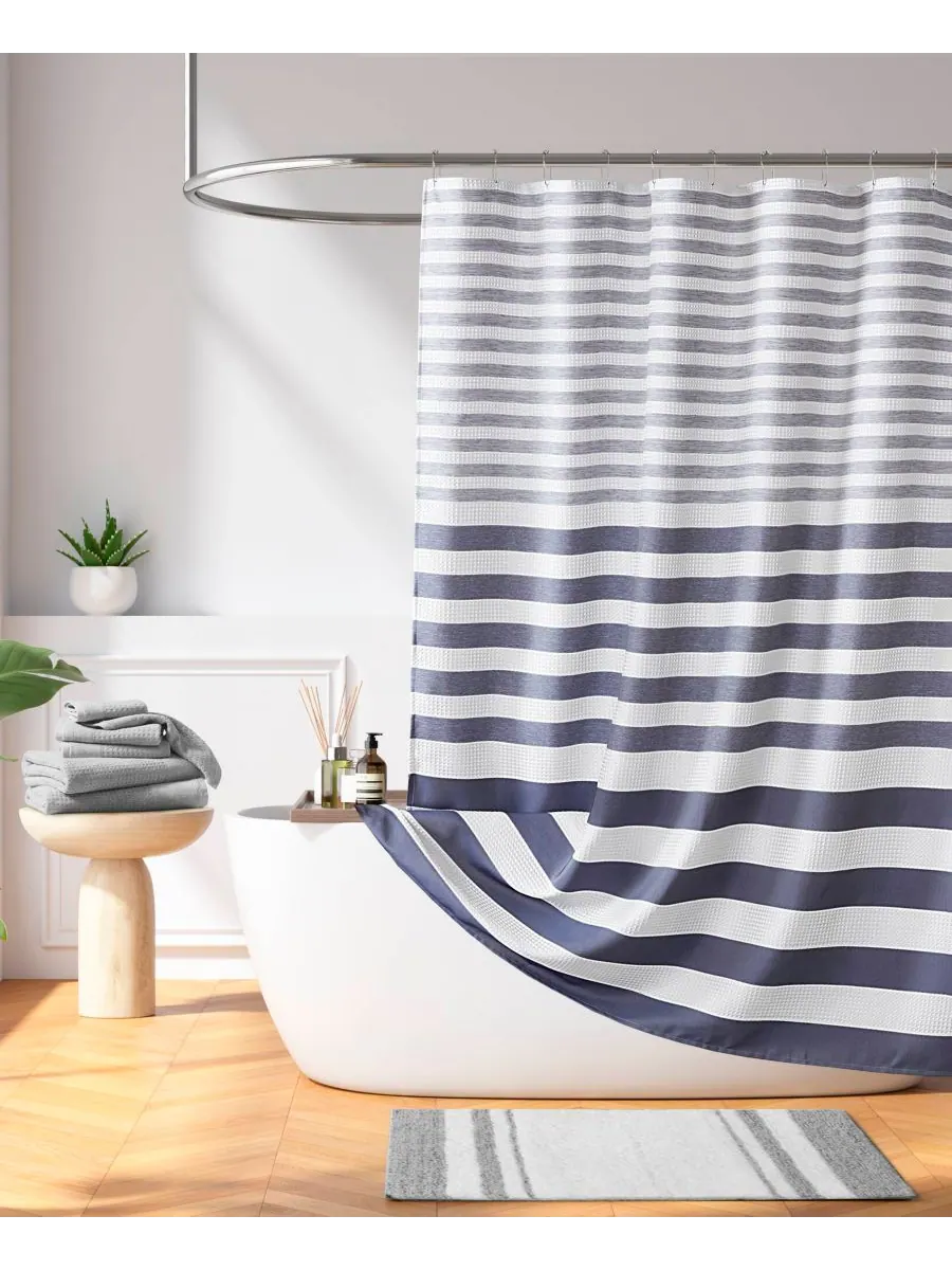 Шторка для душа Ariana Ombre Waffle, 72" x 72" Madison Park — изображение 2 из 9, синий