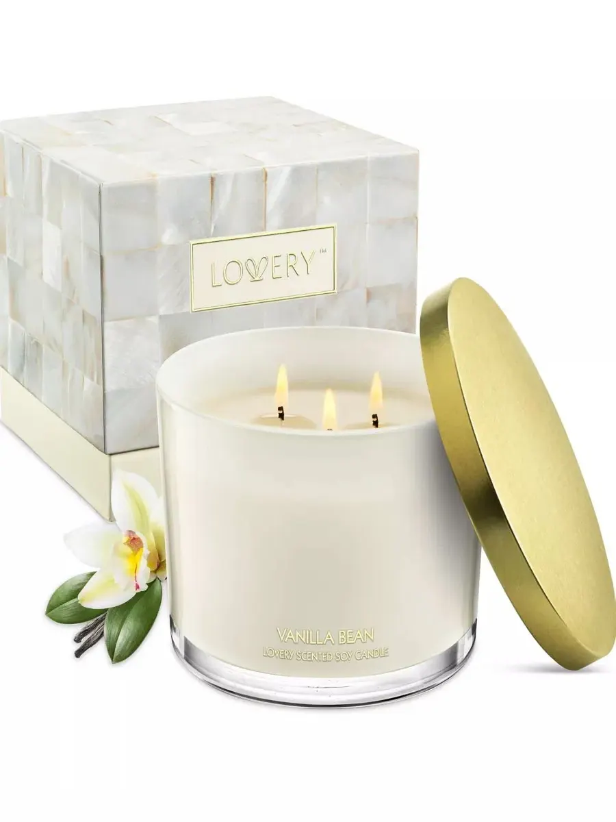 Набор из 3 ароматических свечей с ванилью, 3 фитиля, 350 г, Vanilla Bean Lovery — бежевый