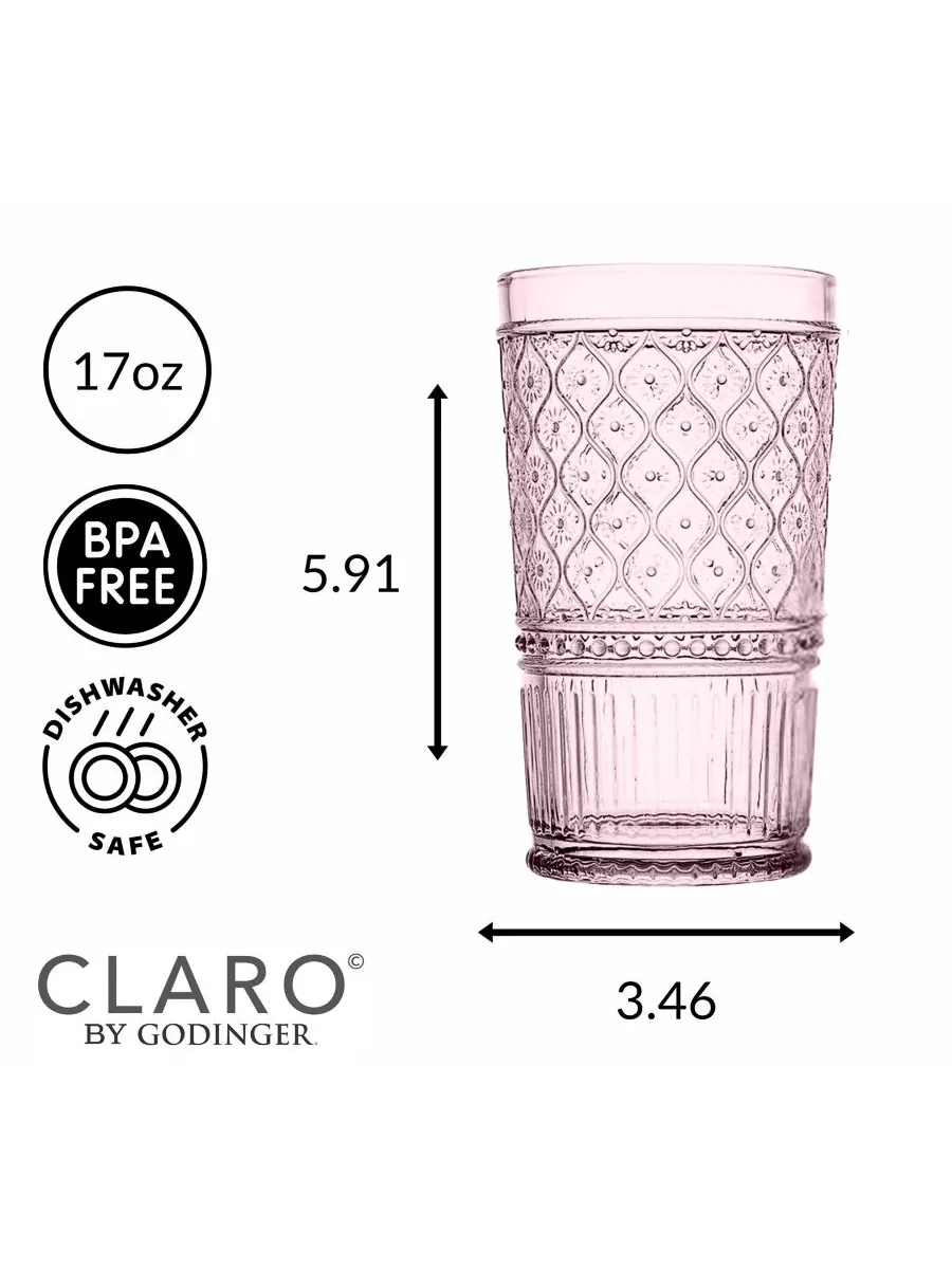 Стаканчики Claro Highball, набор из 4 шт Godinger — изображение 3 из 3, розовый