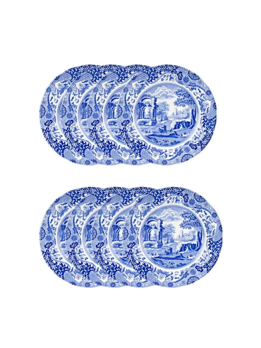 Spode Набор из 8 синих итальянских обеденных тарелок — изображение 1 из 6, синий