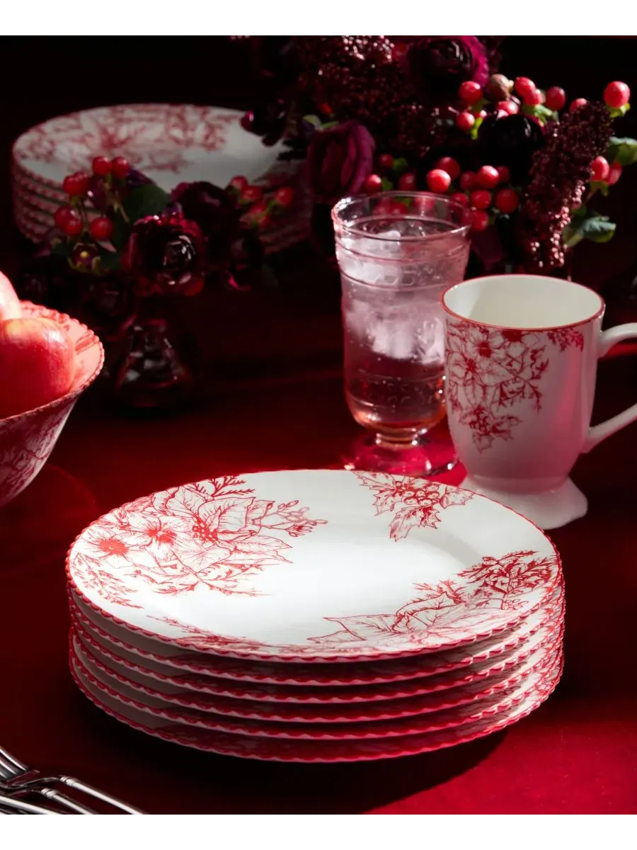Набор из 6 обеденных тарелок Crimson Noel, фарфоровые — изображение 5 из 5, красный