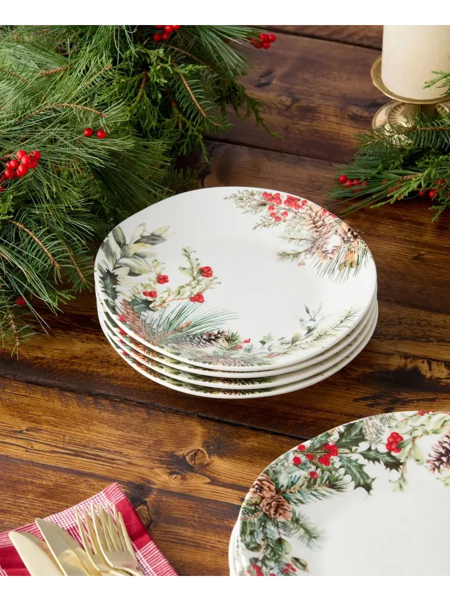 Набор тарелок Woodland Dessert Plates, 4 шт, 23 см, фарфор Certified International — изображение 3 из 4, мульти