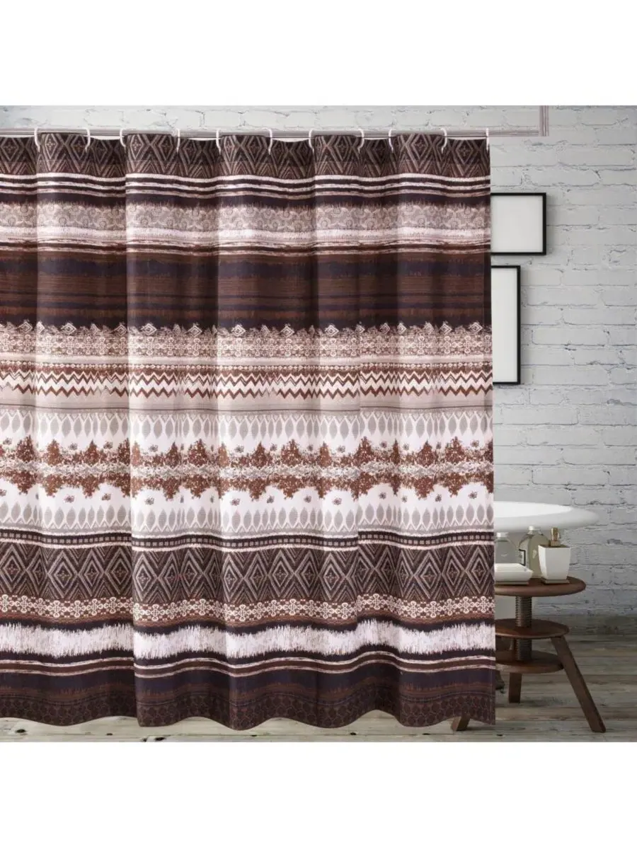 Шторка для ванной с юго-западным принтом, 183x183 см, Barefoot Bungalow Greenland Home Fashions — изображение 1 из 3, бежевый