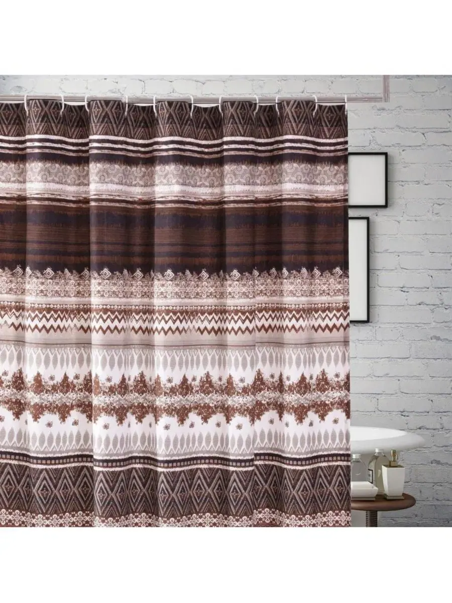 Шторка для ванной с юго-западным принтом, 183x183 см, Barefoot Bungalow Greenland Home Fashions — изображение 2 из 3, бежевый
