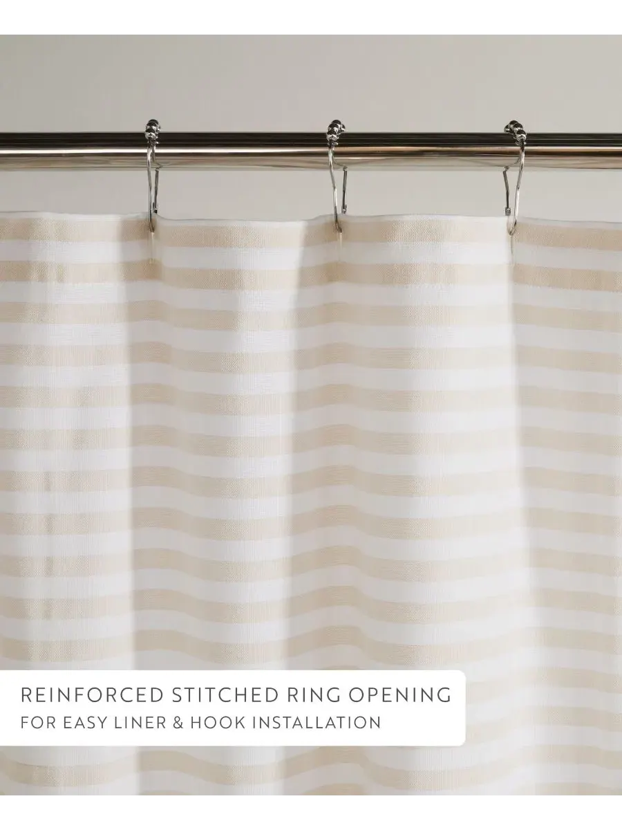 Штора для ванной из хлопкового смесового материала с полоской, 183 x 183 см, Classic Stripe Natural — изображение 4 из 8