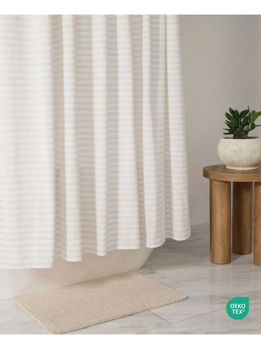Штора для ванной из хлопкового смесового материала с полоской, 183 x 183 см, Classic Stripe Natural — изображение 6 из 8