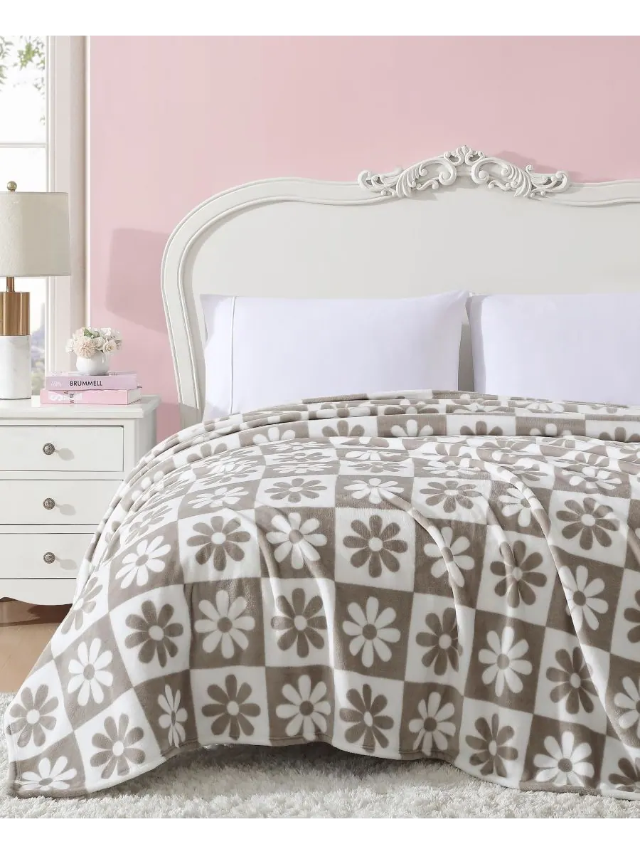 Ультрамягкое плюшевое флисовое одеяло, размер King Betsey Johnson, Daisy Check — изображение 2 из 4