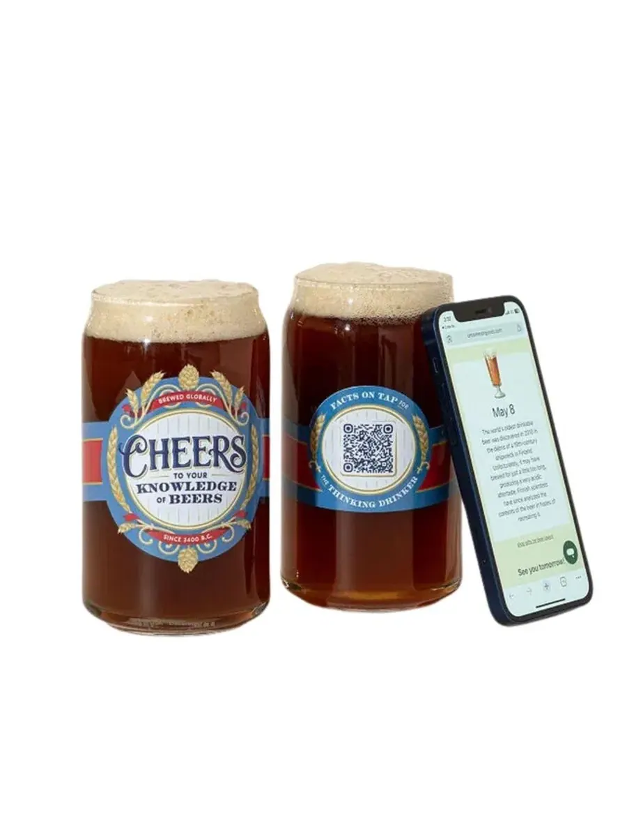 Пивной стакан-пинта с интерактивным QR-кодом, модель Beer Facts Every Day Uncommon Goods — изображение 1 из 4, прозрачный