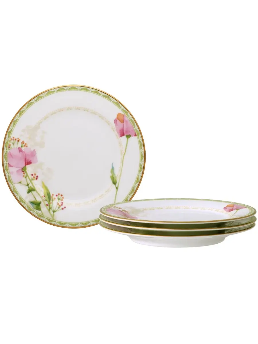 Набор из 4 тарелок Poppy Place для хлеба и масла/закусок, 16 см Noritake — изображение 1 из 2, белый/золотой/розовый