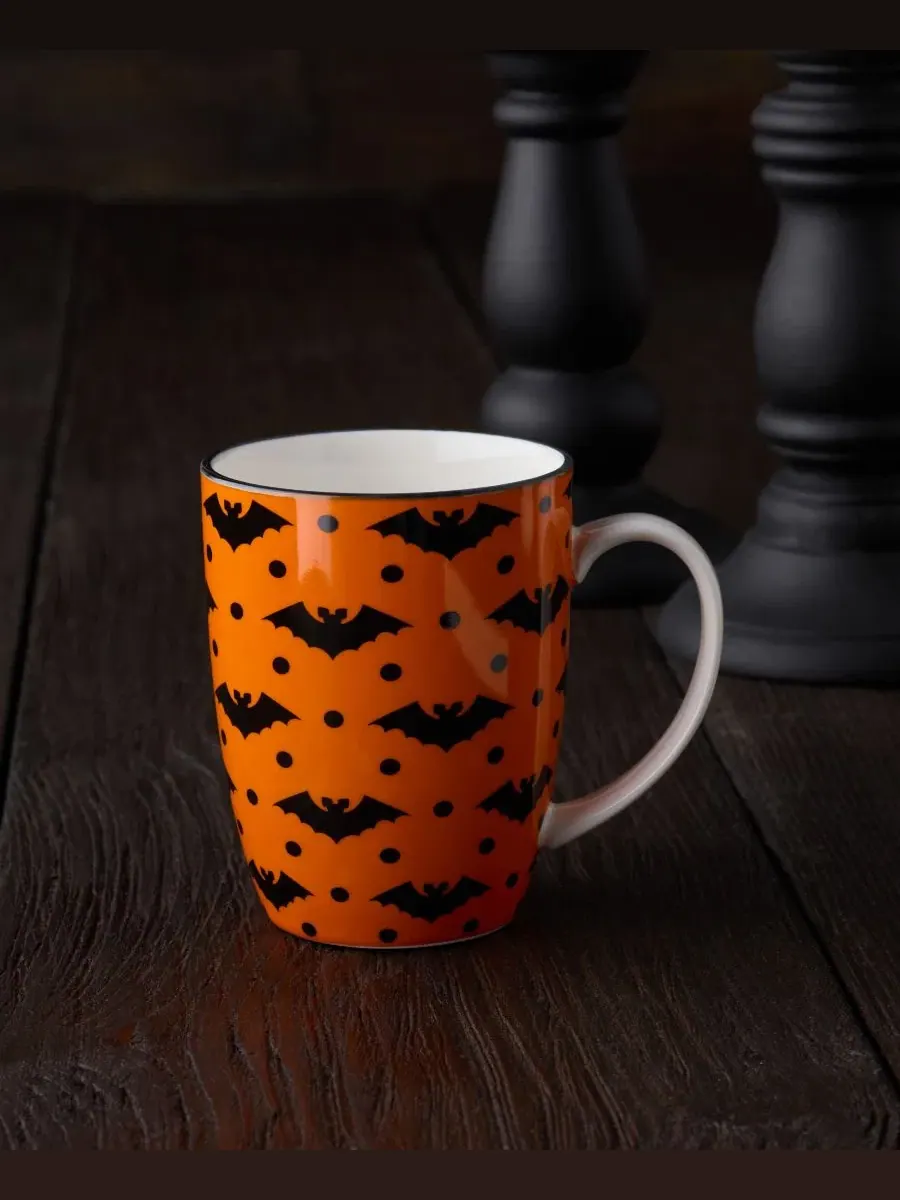 Набор из 6 кружек Halloween Pad Print, 14 унций, фарфор Certified International — изображение 6 из 7, мульти