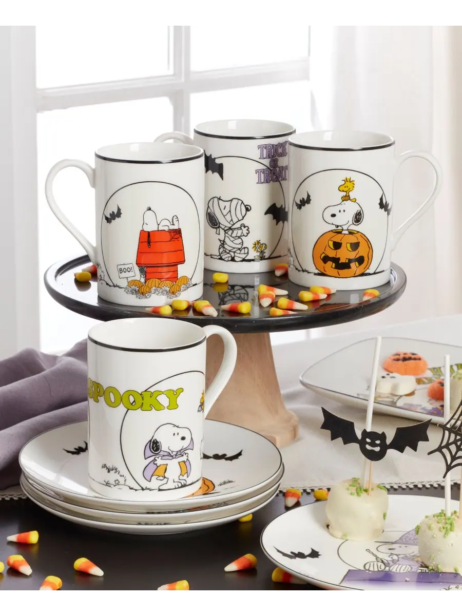 Набор из 4 кружек с изображением мультфильма «Peanuts: Великая тыква» Lenox — изображение 3 из 8, белый