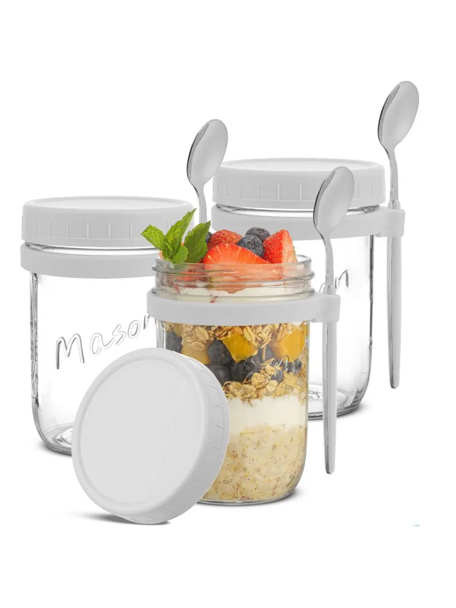 Набор из 3 стеклянных контейнеров для овсяной каши Dawn Overnight Oats, 473 мл JoyJolt — изображение 3 из 5, белый