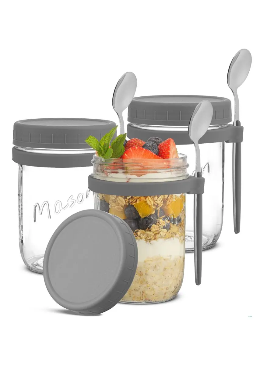 Набор из 3 стеклянных контейнеров для овсяной каши Dawn Overnight Oats, 473 мл JoyJolt — изображение 5 из 5, белый