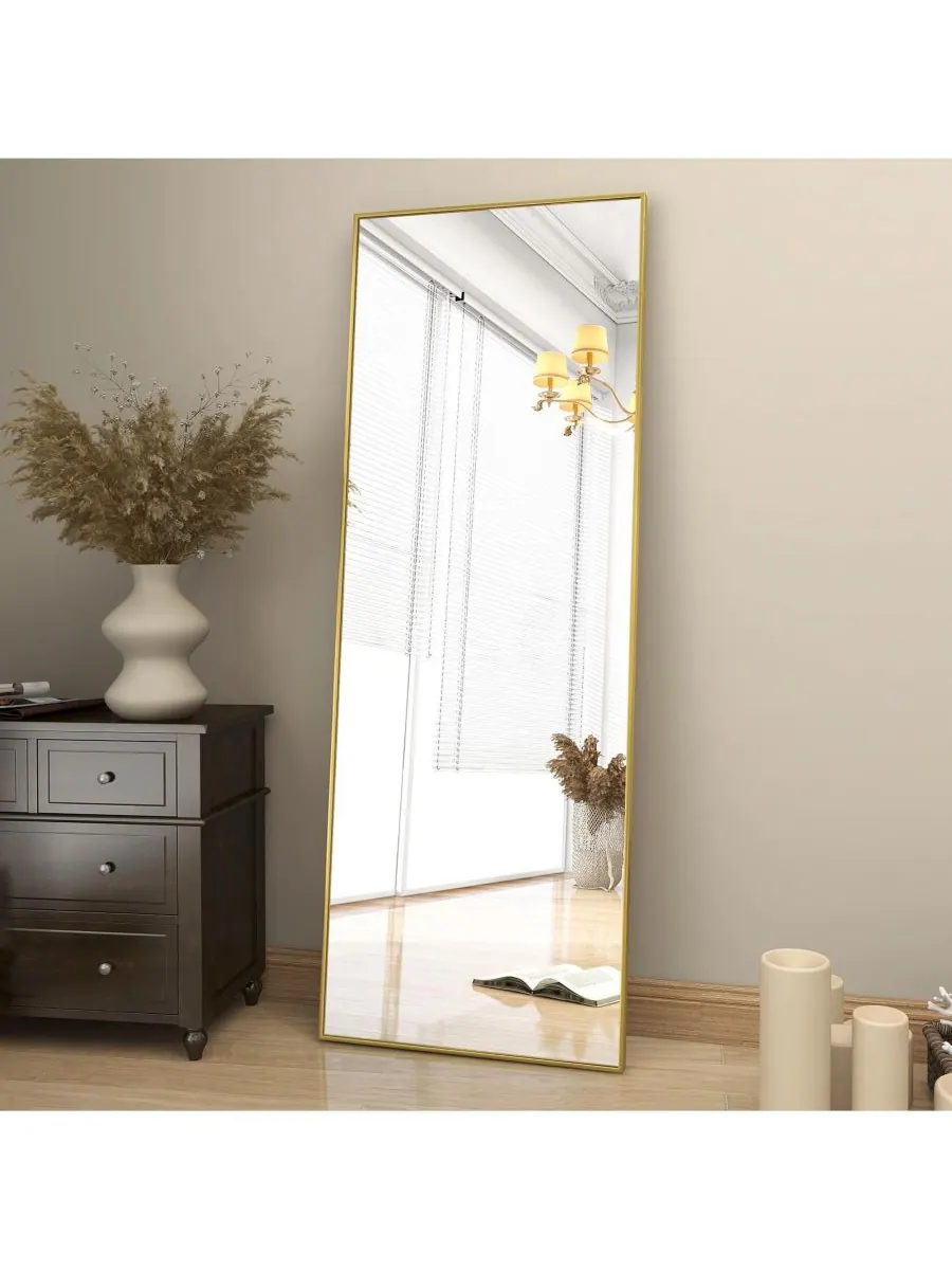 HOMLUX Зеркало из наностекла прямоугольной формы, золотистое, 64"x21", напольное или настенное — изображение 2 из 9, золото
