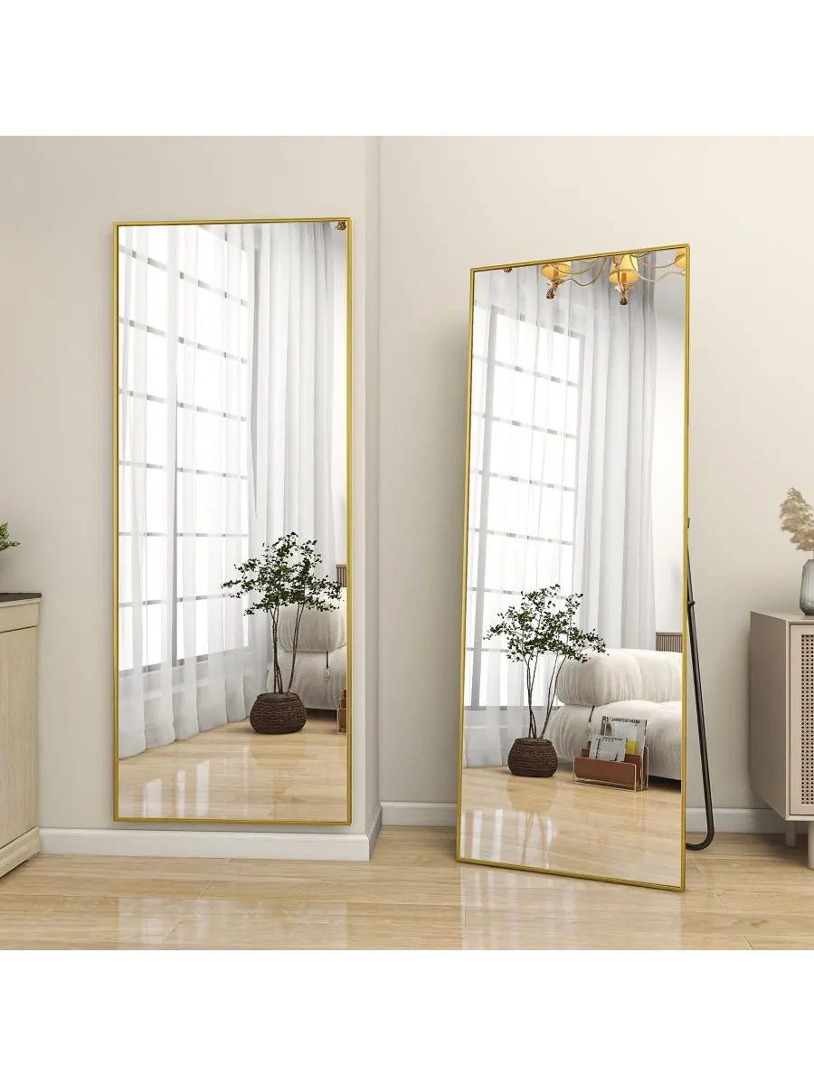 HOMLUX Зеркало из наностекла прямоугольной формы, золотистое, 64"x21", напольное или настенное — изображение 3 из 9, золото