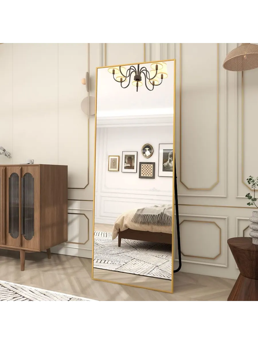 HOMLUX Зеркало из наностекла прямоугольной формы, золотистое, 64"x21", напольное или настенное — изображение 7 из 9, золото