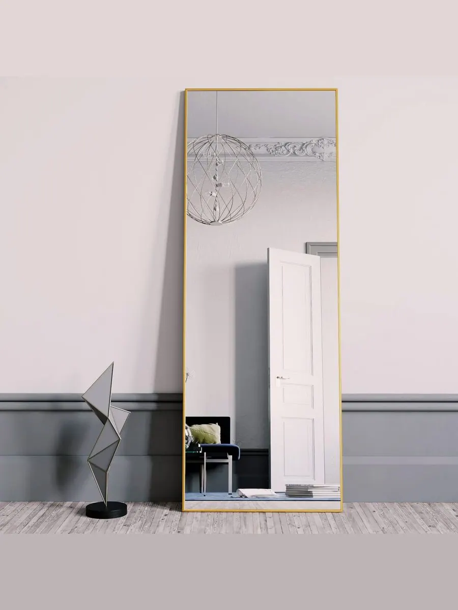 HOMLUX Зеркало из наностекла прямоугольной формы, золотистое, 64"x21", напольное или настенное — изображение 8 из 9, золото