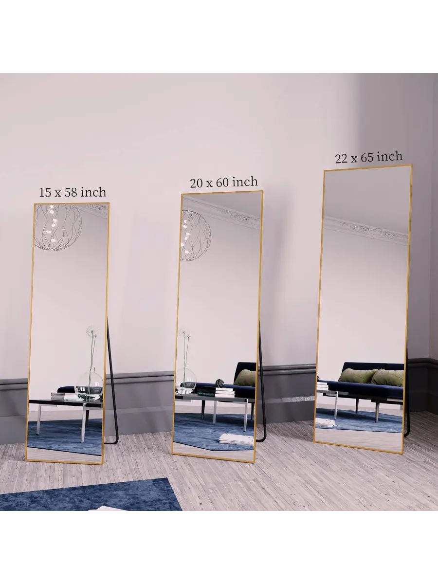 HOMLUX Зеркало из наностекла прямоугольной формы, золотистое, 64"x21", напольное или настенное — изображение 9 из 9, золото
