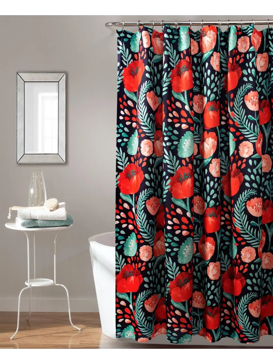 Занавеска для душа «Маковый сад», 72 x 72 дюйма Lush Décor — изображение 1 из 5, темно-синий