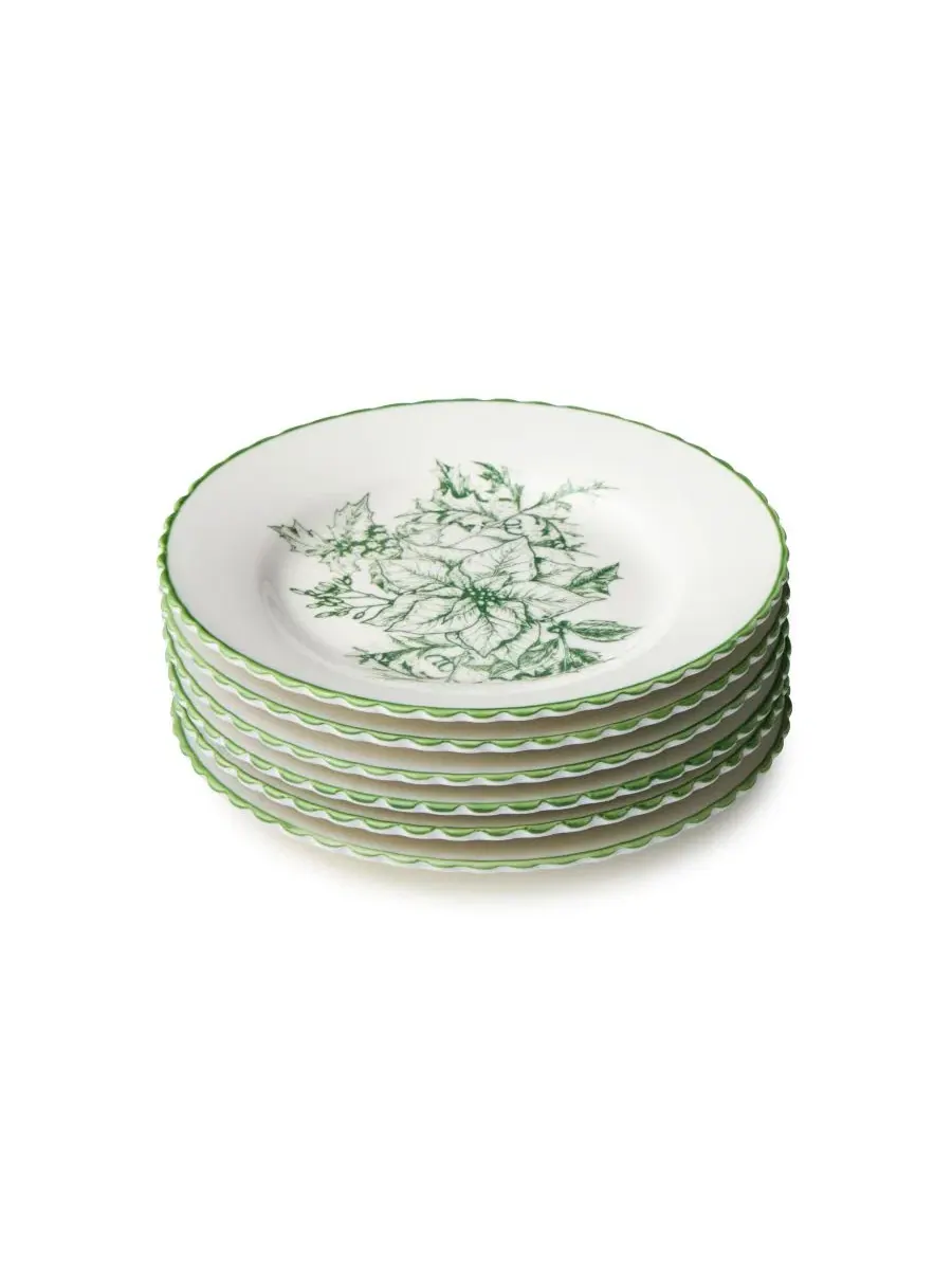 Набор из 6 тарелок для закусок Winter Evergreen Canape Plates Certified International — изображение 1 из 4, зеленый