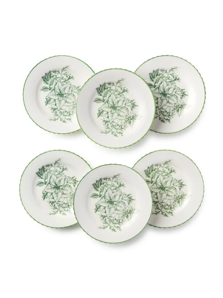 Набор из 6 тарелок для закусок Winter Evergreen Canape Plates Certified International — изображение 2 из 4, зеленый